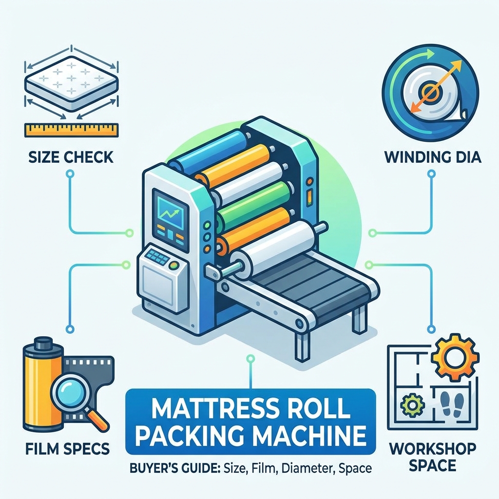 Mattress Roll Packing Machine: How to Check Mattress Size, Film, Winding Diameter, and Workshop Space
